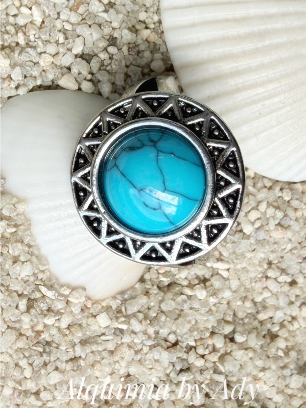 Alquimia Turquoise Cabochon Silver-Tone Sunburst Ring
